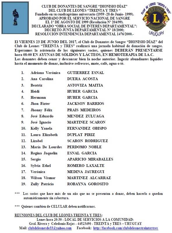 33 - JORNADA DONACIÓN DE SANGRE 23 DE JUNIO DEL 2017