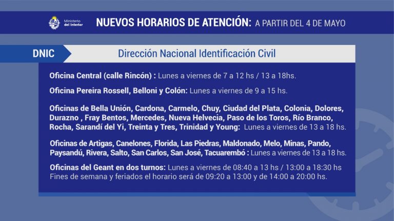 Nuevos horarios identificación civil