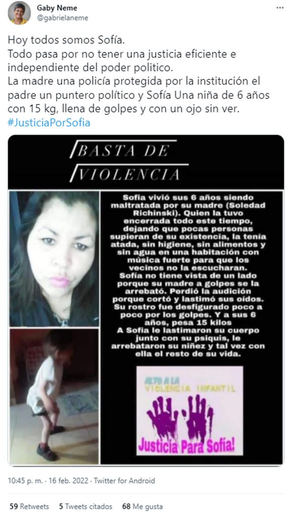 Cartel justia por Sofía